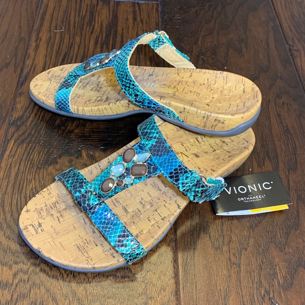 Vionic Viviana Embellished Sandals, Teal Size 7W